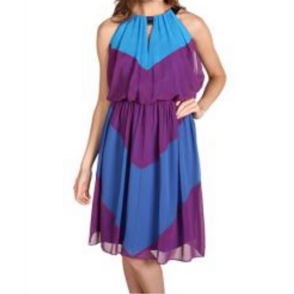 Vince Camuto dress purple/blue overlay halter, lined Size 8
